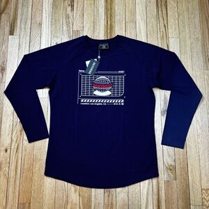 NWT Navy Blue Fitness Shirt Pull Over Top RAWGEAR  Front White Logo Size Large